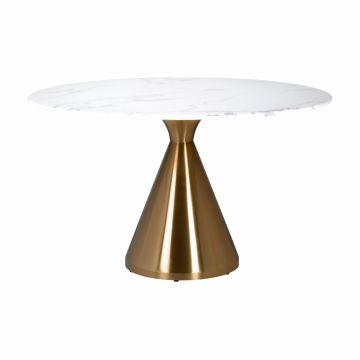 Masa Rotunda din Otel inoxidabil si Marmura artificiala Auriu/Alb de 6-8 persoane D130xH76cm Tenille