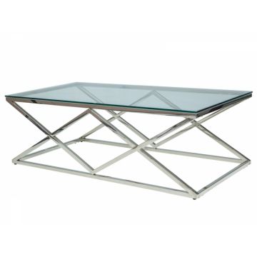 Masuta de cafea Dreptunghiulara din Metal si Sticla securizata Argintiu/Transparenta L120xH40cm Zegna