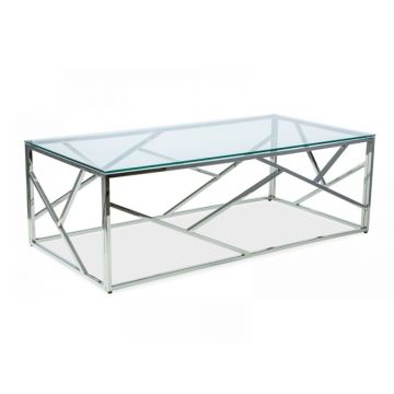 Masuta de cafea dreptunghiulara din sticla securizata si Metal transparent/Argintiu L120xH40cm Escada