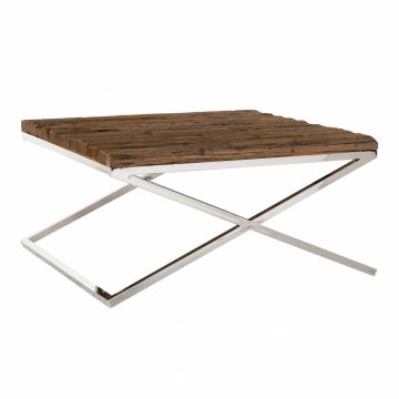 Masuta de cafea Patrata din Otel inoxidabil si Lemn Argintiu/Maro L90xH45cm Kensington