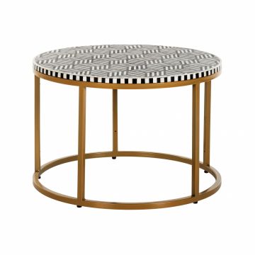 Masuta de cafea Rotunda din Metal si Lemn Auriu/Alb/Negru D70xH46cm Bliss Richmond Interiors