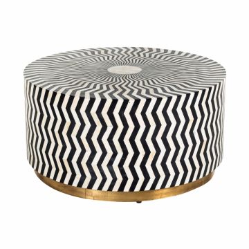 Masuta de cafea Rotunda din Metal si Lemn Auriu/Alb/Negru D90xH45cm Bliss