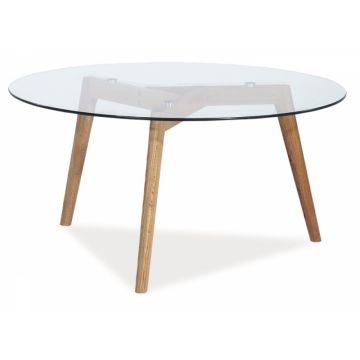 Masuta de cafea Rotunda din Sticla securizata si MDF Transparenta/Maro D80xH45cm Oslo