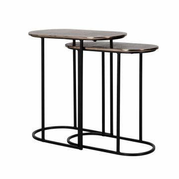 Masuta de colt Ovala din Metal si Aluminiu Negru/Bronz antichizat L51/57xH50/61cm Chandon