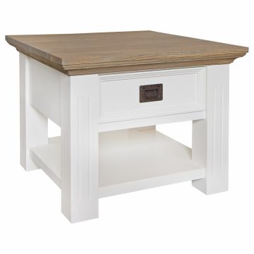 Masuta de colt Patrata din Lemn de stejar Alb/Maro L60xH45cm Oakdale