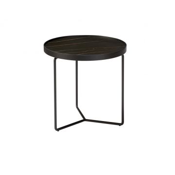 Masuta de colt rotunda din Ceramica si Metal Negru D50xH50cm Paola