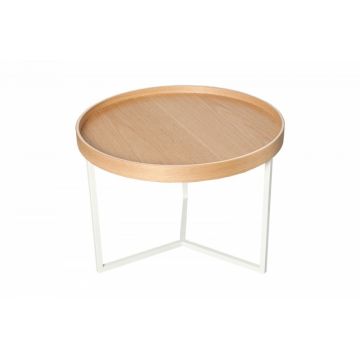 Masuta de colt rotunda din lemn masiv de stejar si Metal crem/Alb D60xH45cm Modular