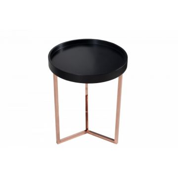 Masuta de colt rotunda din lemn masiv si Metal Negru/Rose Gold D40xH50cm Modular