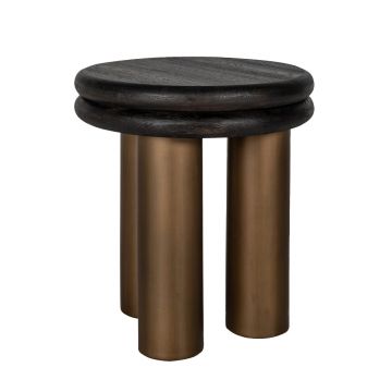 Masuta de colt Rotunda din Metal si Lemn de stejar Maro/Negru D50xH55cm Macaron