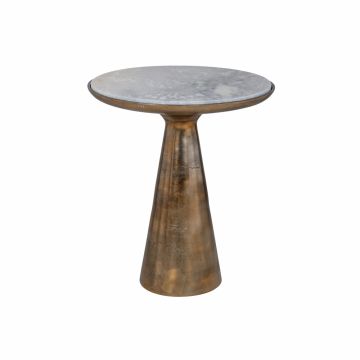 Masuta de colt Rotunda din Metal si Marmura Auriu antichizat/Gri D46xH50cm Ethan