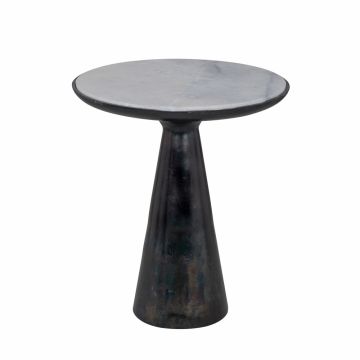 Masuta de colt Rotunda din Metal si Marmura Negru/Gri D46xH50cm Ethan