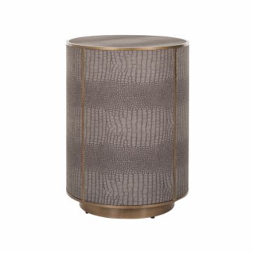 Masuta de colt Rotunda din Metal si Piele ecologica Auriu antichizat/Bej D46xH61cm Classio