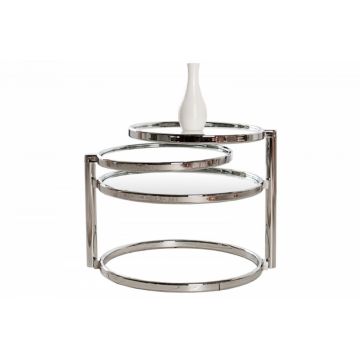 Masuta de colt rotunda din sticla securizata si Metal transparent/Argintiu D155xH43cm Art Deco