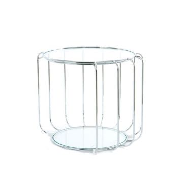 Masuta de colt rotunda din sticla securizata si otel inoxidabil transparent/Argintiu D50xH55cm Hadas