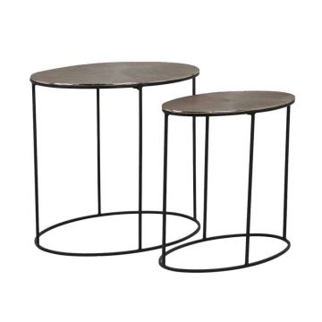 Set 2 masute de cafea ovale din Aluminiu si Metal Gri/Negru L43/53xH45/50cm Jude Richmond Interiors