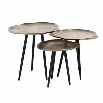 Set 3 masute de cafea Asimetrica din Aluminiu Negru/Auriu antichizat L51xH43cm Volenta