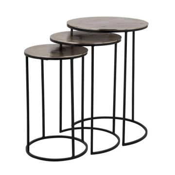 Set 3 masute de cafea rotunde din Aluminiu si Metal Gri/Negru D30/35/42xH49/54/60cm NOLAN Richmond Interiors