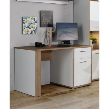 Birou Chicory, Stejar Riviera & alb & alb super lucios, 1300 x 735 x 600 mm.