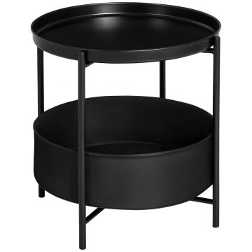 Masa de cafea HOMCOM rotunda din otel cu raft detasabil si cos din tesatura, masa de cafea moderna neagra Φ46x48cm | Aosom RO