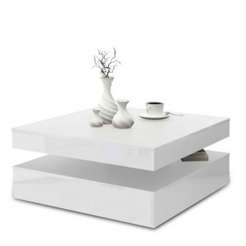 Masa Cafea Rotativa Magic, White Gloss, 78 x 35.4 x 78 Cm