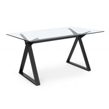 Masa de birou din sticla si metal Job Transparent / Negru, L150xl90xH75 cm