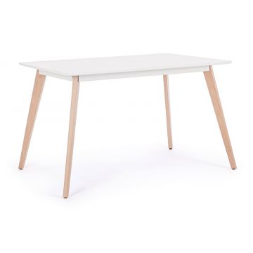 Masa din MDF si lemn de fag Michelangelo Alb / Natural, L120xl80xH74 cm