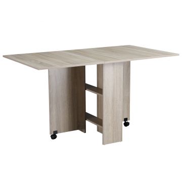HOMCOM Masa pliabila dreptunghiulara pentru 4-6 persoane cu 2 roti, 140x80x7 cm, culoarea naturala a lemnului | AOSOM RO