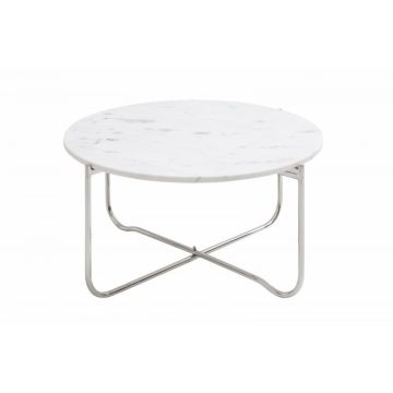 Masuta de cafea rotunda din marmura si Metal Alb/Argintiu D62xH33cm Noble