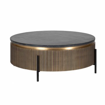 Masuta de cafea Rotunda din Metal si Marmura Auriu antichizat/Negru D90xH40cm Ironville Richmond Interiors