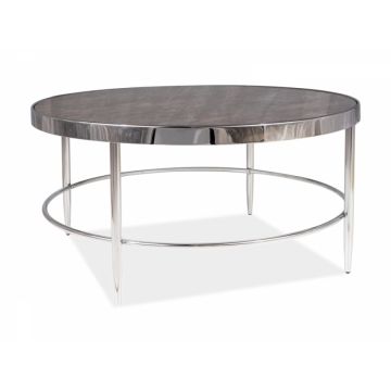 Masuta de cafea Rotunda din Sticla securizata cu efect de marmura si Metal Maro/Argintiu D82xH40cm Aurora