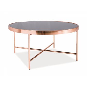 Masuta de cafea Rotunda din Sticla securizata si Metal Negru/Bronz D82xH40cm Gina