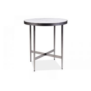 Masuta de colt Rotunda din MDF si Metal Alb/Gri D50xH55cm Dolores