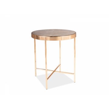 Masuta de colt Rotunda din Sticla securizata cu efect de marmura si Metal Bej/Auriu D43xH46cm Fortuna