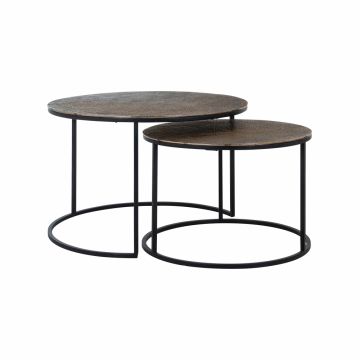 Set 2 masute de cafea Rotunda din Metal si Aluminiu Negru/Maro D60/75xH40/48cm Arsenio Richmond Interiors