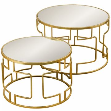 Set 2 masute de cafea Rotunda din Oglinda si Metal Auriu D58/70xH39/47cm Sydney