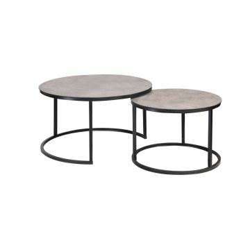 Set 2 masute de cafea Rotunde din Sticla securizata si Metal Gri/Negru Atlanta D60/80xH42/45cm