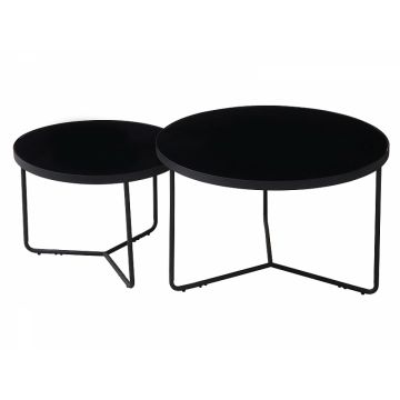 Set 2 masute de cafea Rotunde din Sticla securizata si Metal Negru D60/80xH45/50cm Italia