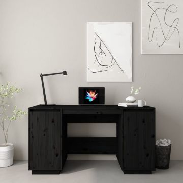 vidaXL Birou, negru, 140x50x75 cm, lemn masiv de pin