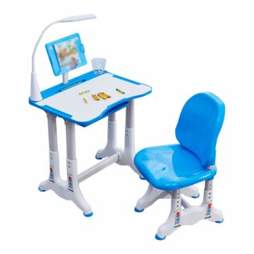 Birou cu scaun, reglabile pe inaltime, cu lampa si suport tableta, L-Sun - bleu