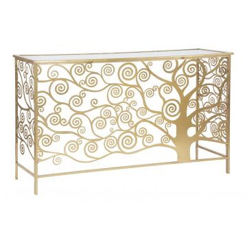 Consola din metal si sticla, Tree of Life Auriu, l141,5xA40,5xH81,5 cm