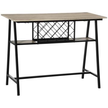 Masa de bar HOMCOM pentru 10 sticle, PAL si otel, 120x60x91 cm, culoare negru si lemn | Aosom RO