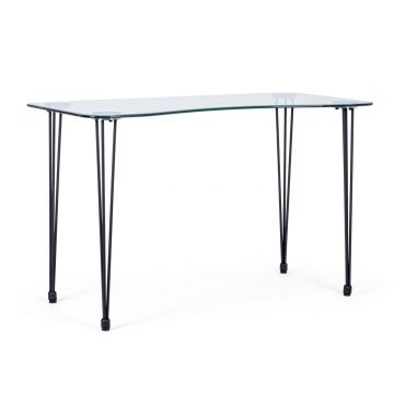 Masa de birou din sticla si metal Rondo Transparent / Negru, L120xl60xH74 cm