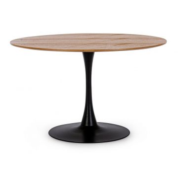 Masa rotunda din furnir, MDF si metal Bloom Large Natural / Negru, Ø120xH75 cm