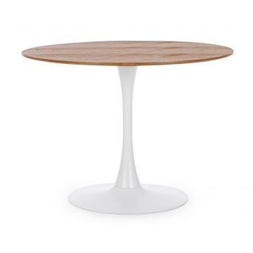 Masa rotunda din furnir, MDF si metal Bloom Small Natural / Alb, Ø100xH75 cm