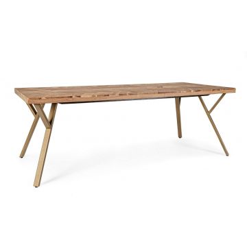 Masa din lemn de salcam si metal Raida Natural / Auriu, L220xl100xH76 cm