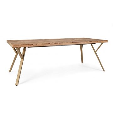 Masa din lemn de salcam si metal Raida Natural / Auriu, L220xl100xH76 cm