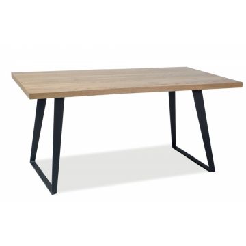 Masa Dreptunghiulara cu blat din Furnir natural Maro si structura din Metal Negru de 8 persoane L150x90cm Falcon