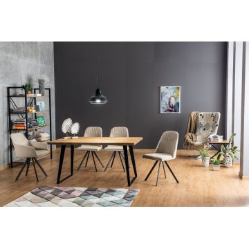 Masa Dreptunghiulara cu blat din Lemn masiv de stejar Maro si structura din Metal Negru de 8 persoane L150x90cm Falcon