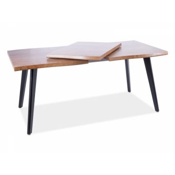 Masa Dreptunghiulara cu blat din MDF Maro si structura din Metal Negru de 8 persoane L120-180x80cm Fresno
