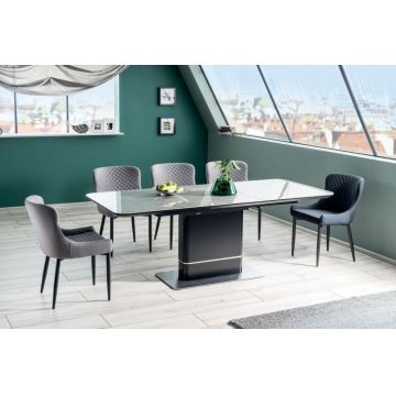 Masa extensibila Dreptunghiulara cu blat din Ceramica Gri si structura din Metal Negru de 8 persoane L160-210x90cm Pallas